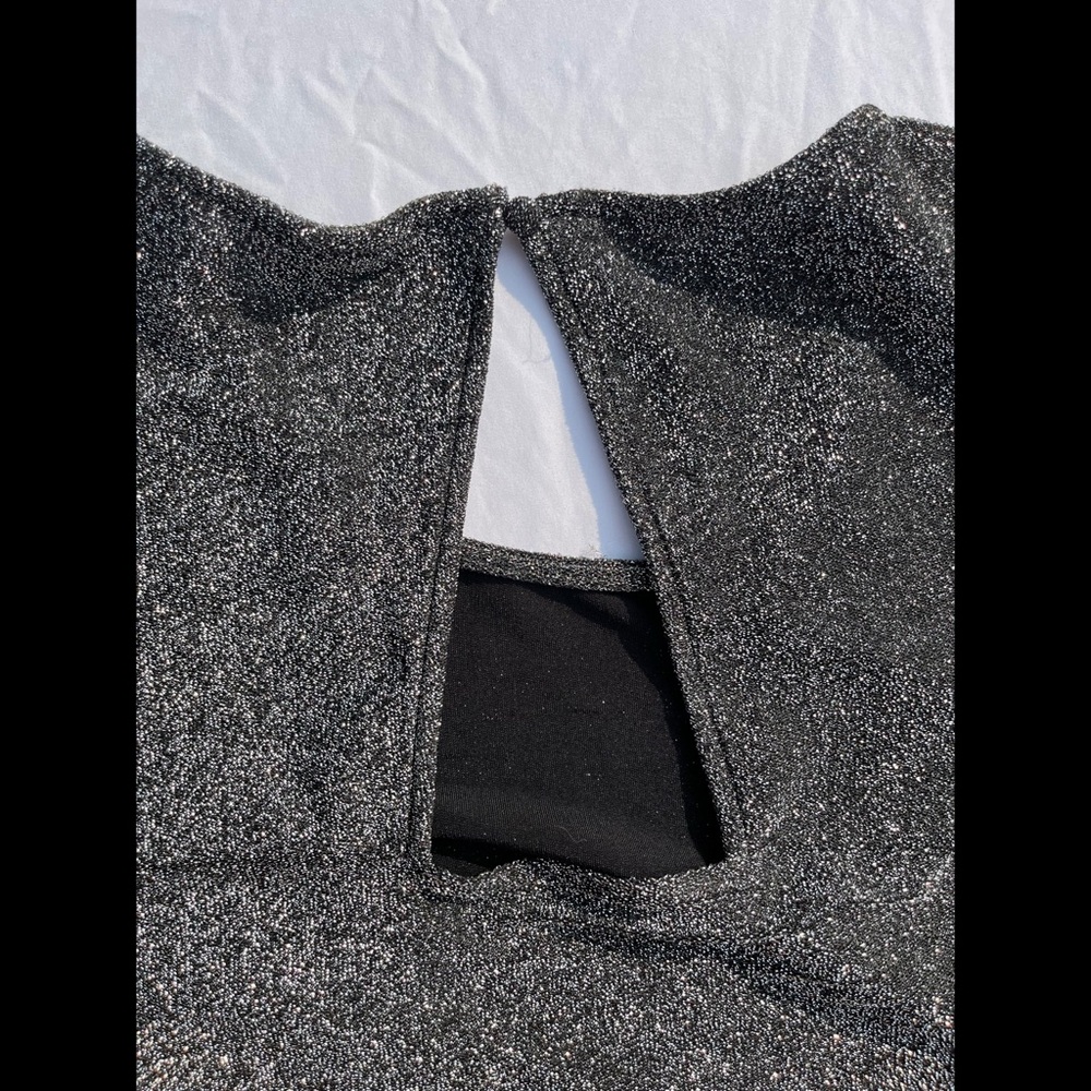 Black & Silver Glitter Crop Top & Wide Leg Pant Set - Picture 8 of 17